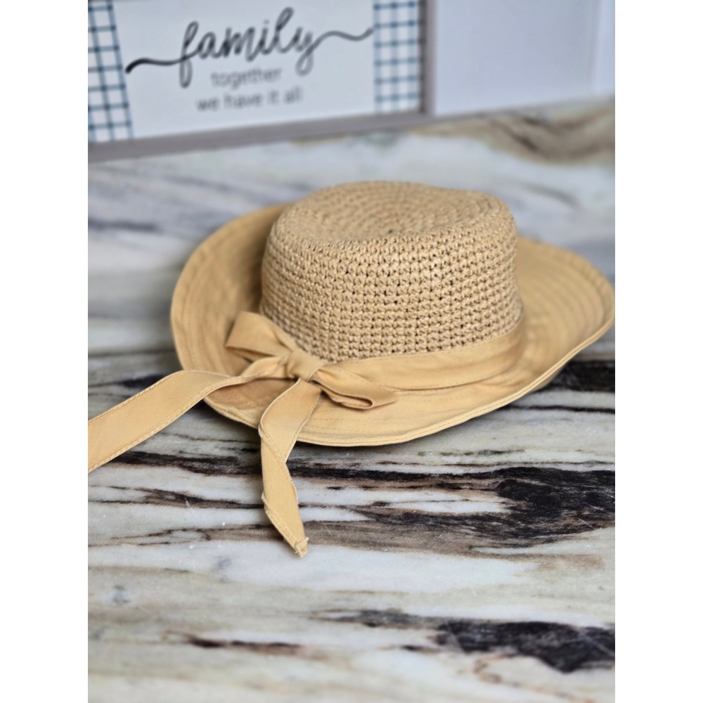 Cappelli Straworld Tan Paper Straw Cotton Twill Wide Brim Sun Hat Bow